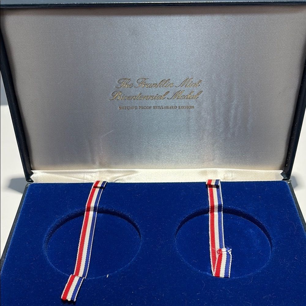 Blue large coin Display Case with Red White Blue Ribbon